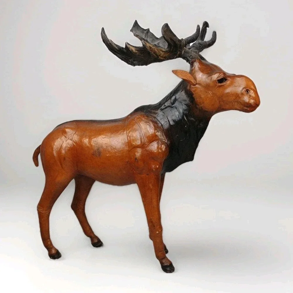 Vintage Handmade Brown  Leather Moose 14
